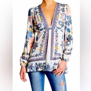 Free People Violet Hill Tunic size 2 tie back floral EXCELLENT condition